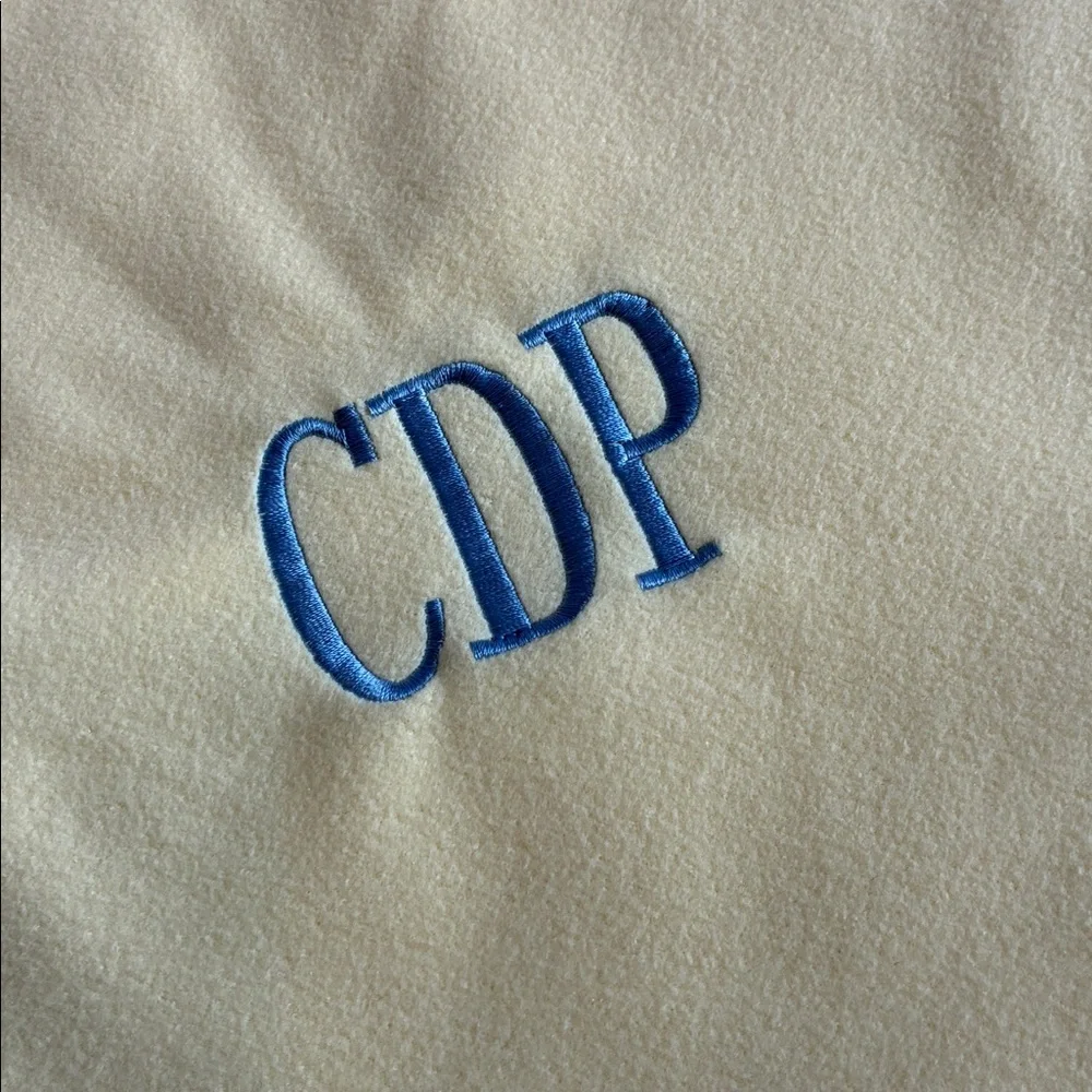 Butter Yellow Fleece Throw with Blue Monogram